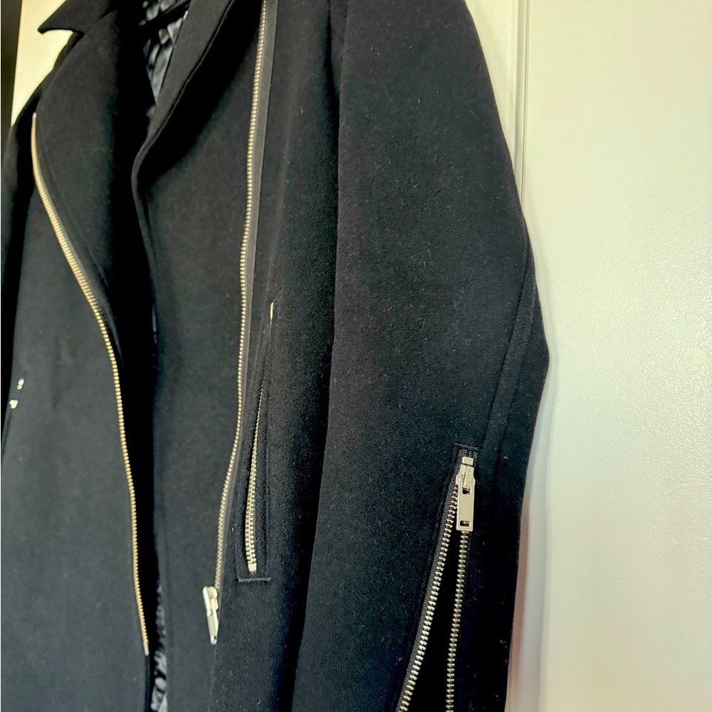 ARITZIA Wilfred Free Fei Wool Black Pea Coat Lined Moto Style Jacket - Picture 5 of 10